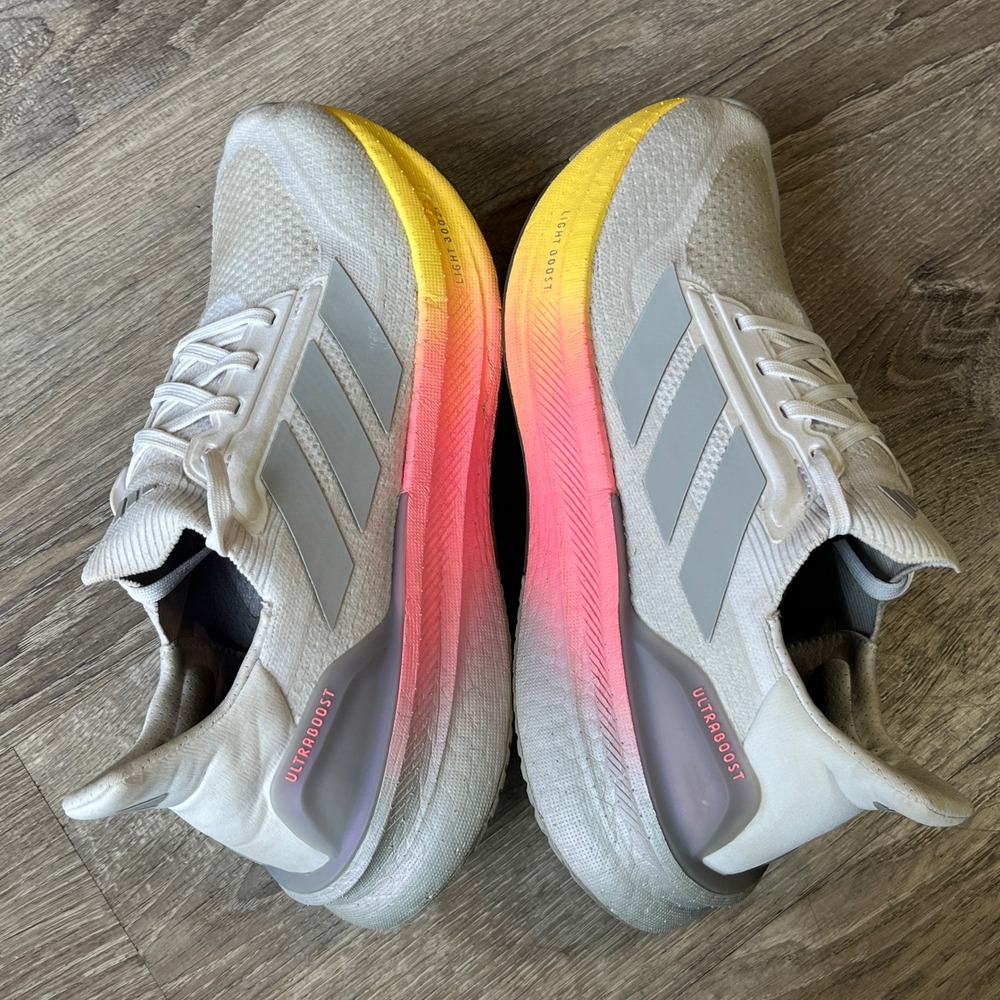 Adidas Ultraboost Light Womens 10 White Grey Pink Yellow Running Shoes IH0638